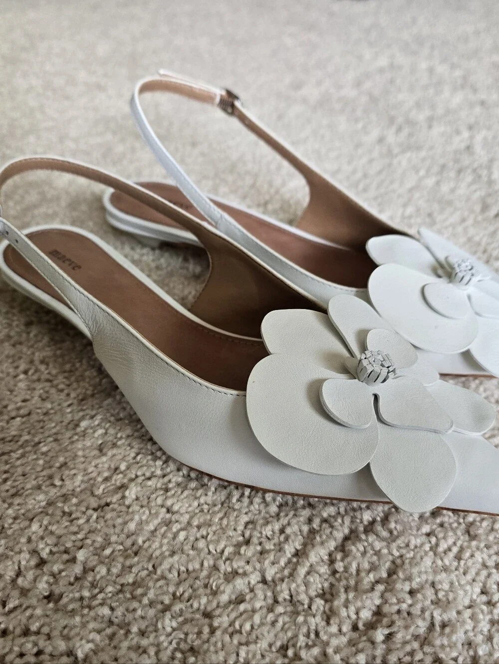 Anthropologie Maeve Floral Orchid Flower Slingback Heels Size 37 6.5 White Shoes